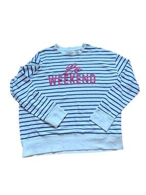 Shiraleah "Le Weekend" Striped Rib Cuffed sweatshirt-Blue/White/Pink-L-GUC